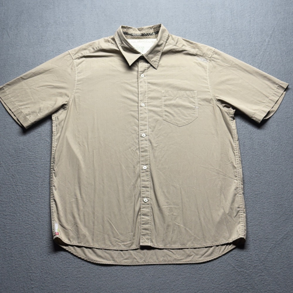 Quiksilver Mens Shirt XL Khaki Tan Short Sleeve Button Down Pocket G109246